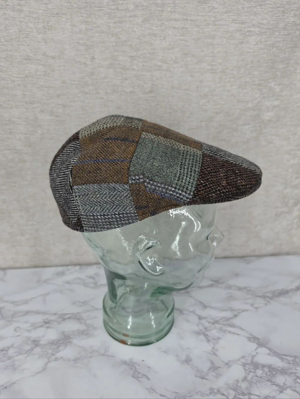 Brooks Brothers Italian Wool Irish Style Patchwork Wool Flat Cap in Brown Green